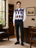 Men's argyle sweater vest – Navy lifestyle view – Edward & Lawsen