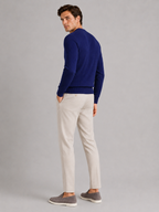 Men's cable knit crew neck sweater – Navy back view – Edward & Lawsen