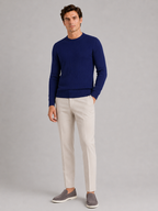Men's cable knit crew neck sweater – Navy full view – Edward & Lawsen