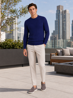 Men's cable knit crew neck sweater – Navy lifestyle view – Edward & Lawsen