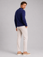 Men's cable knit V-neck polo – Navy back view – Edward & Lawsen