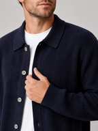 Men's open front cardigan – Navy detail view – Edward & Lawsen