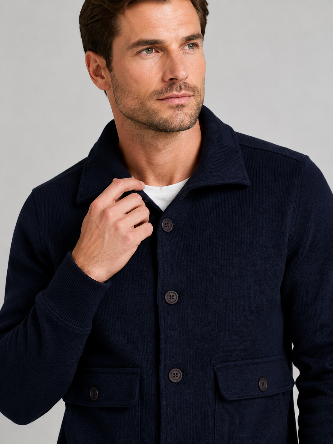 Men's chore jacket – Navy detail view – Edward & Lawsen