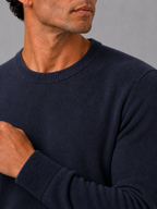 Men's crew neck knit sweater – Navy detail view – Edward & Lawsen