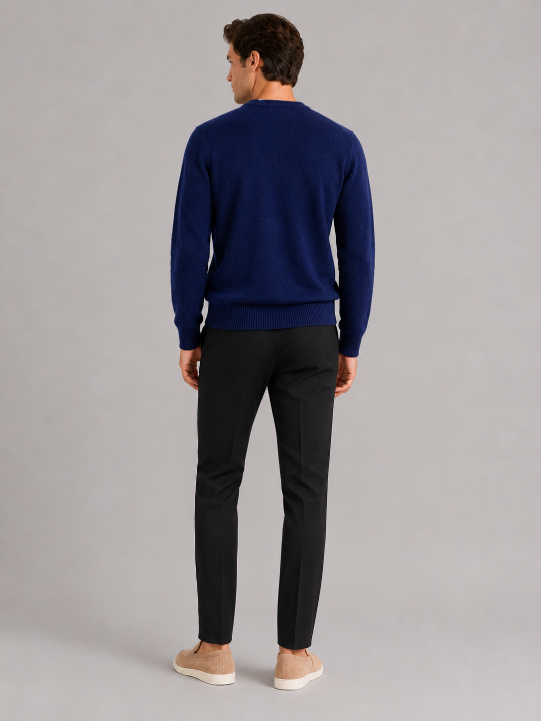 Men's wool crewneck sweater – Navy back view – Edward & Lawsen