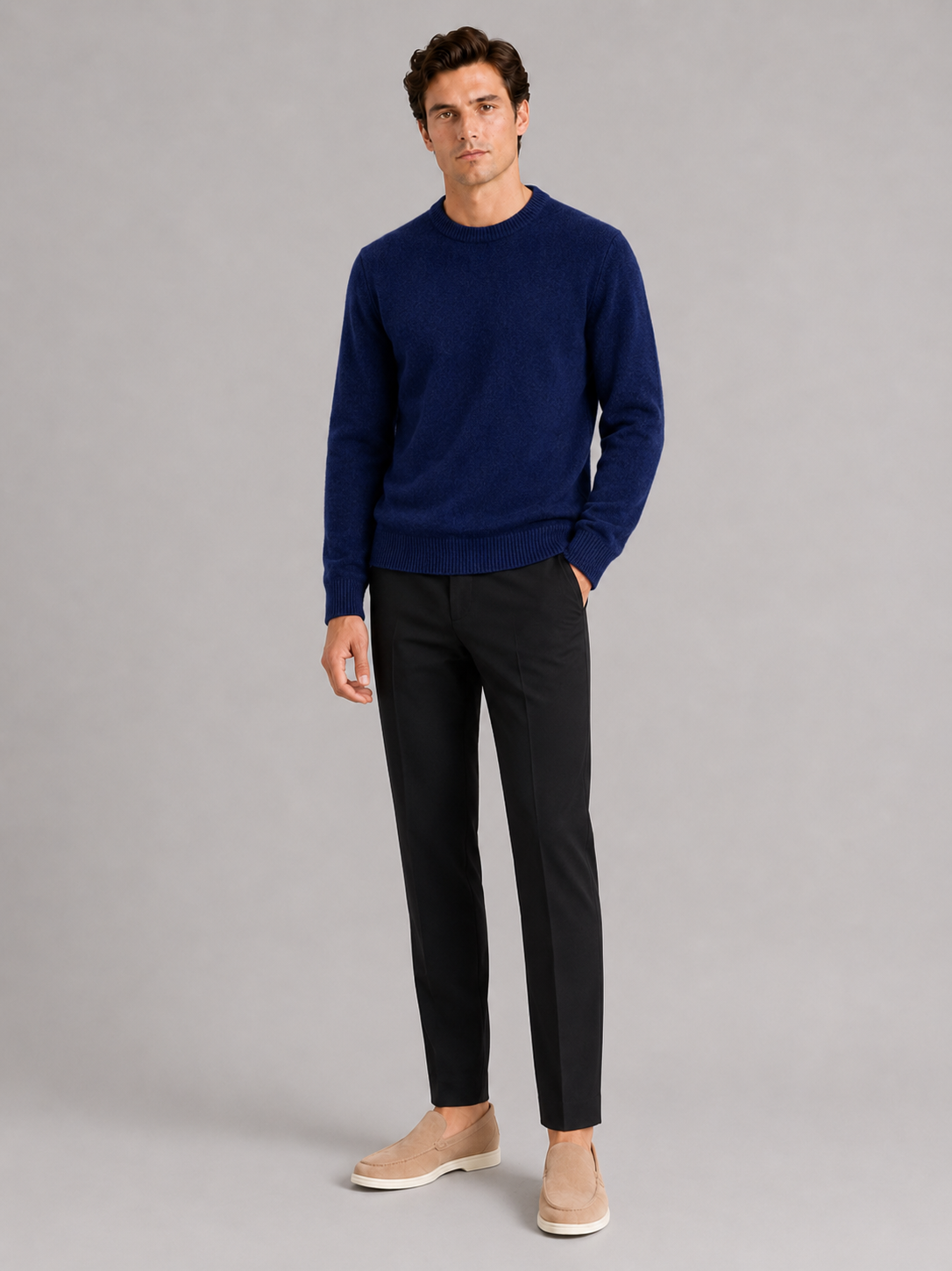 Men's wool crewneck sweater – Navy full view – Edward & Lawsen