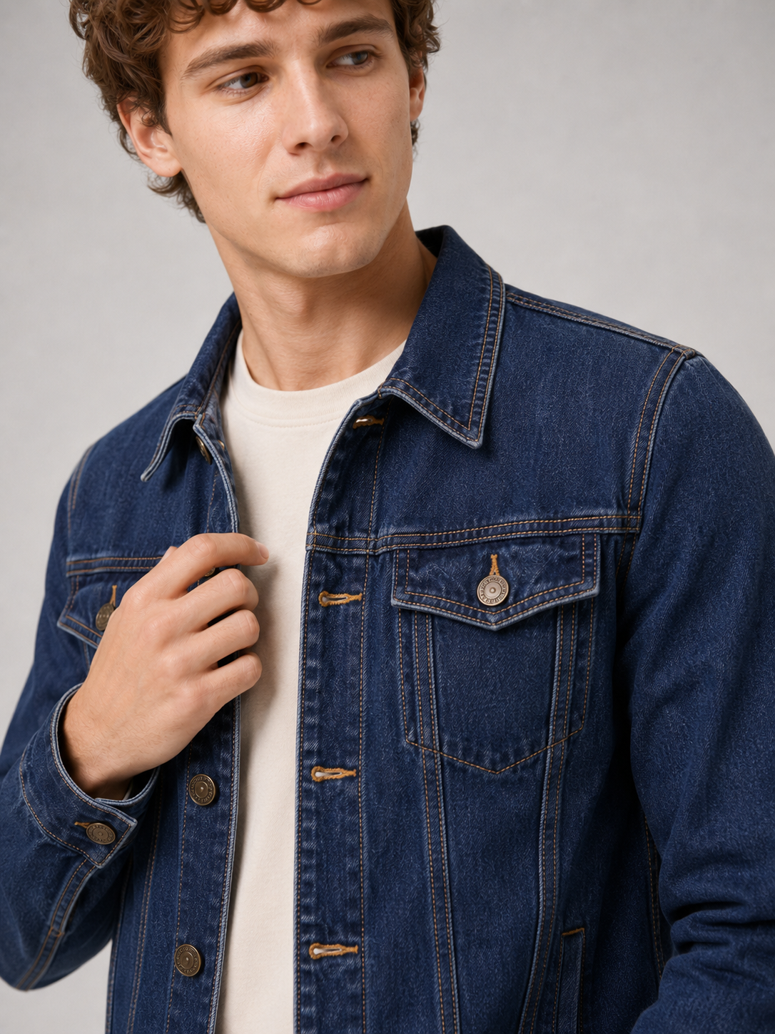 Men's denim jacket – Navy detail view – Edward & Lawsen