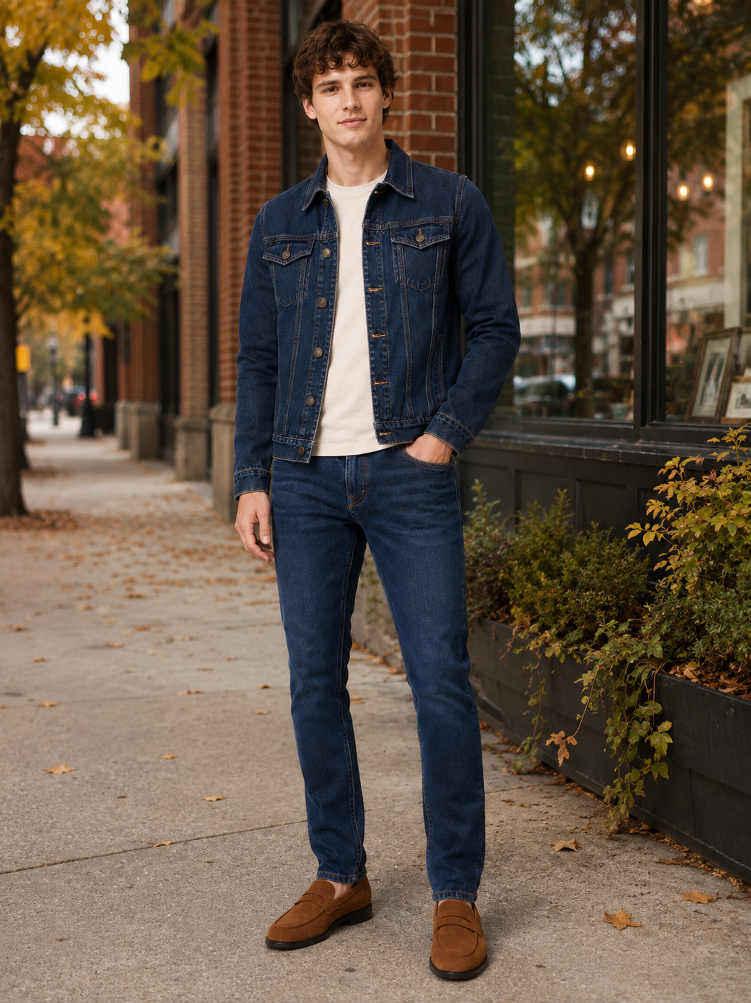 Men's denim jacket – Navy lifestyle view – Edward & Lawsen