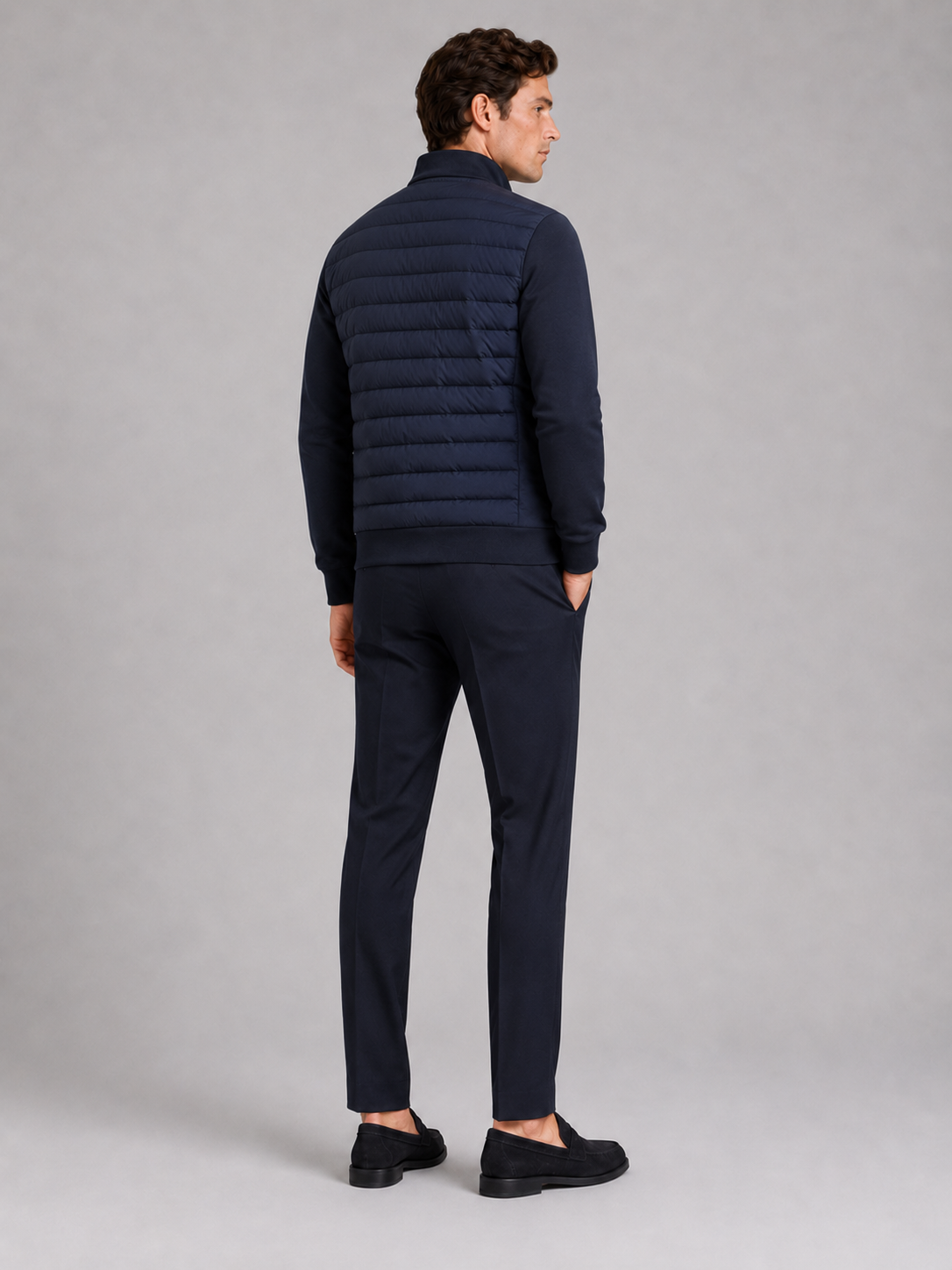 Men's down fall jacket – Navy back view – Edward & Lawsen