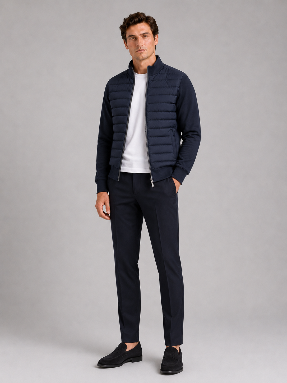 Men's down fall jacket – Navy full view – Edward & Lawsen