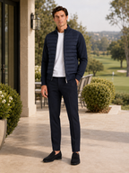 Men's down fall jacket – Navy lifestyle view – Edward & Lawsen