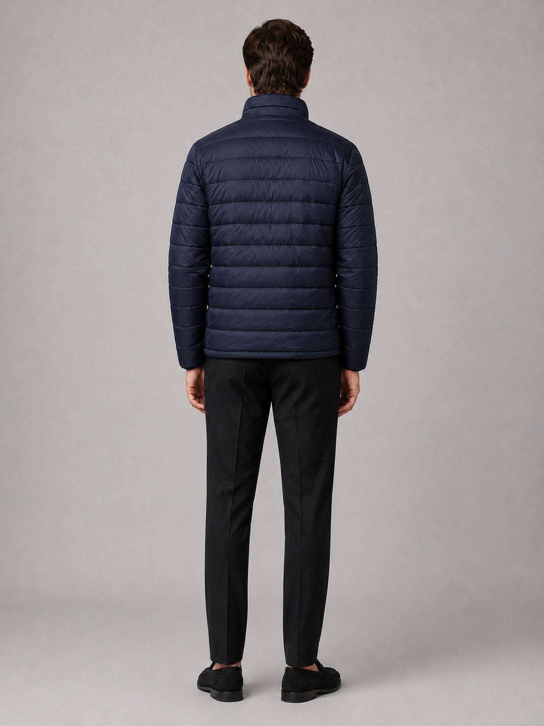 Men's puffer jacket – Navy back view – Edward & Lawsen