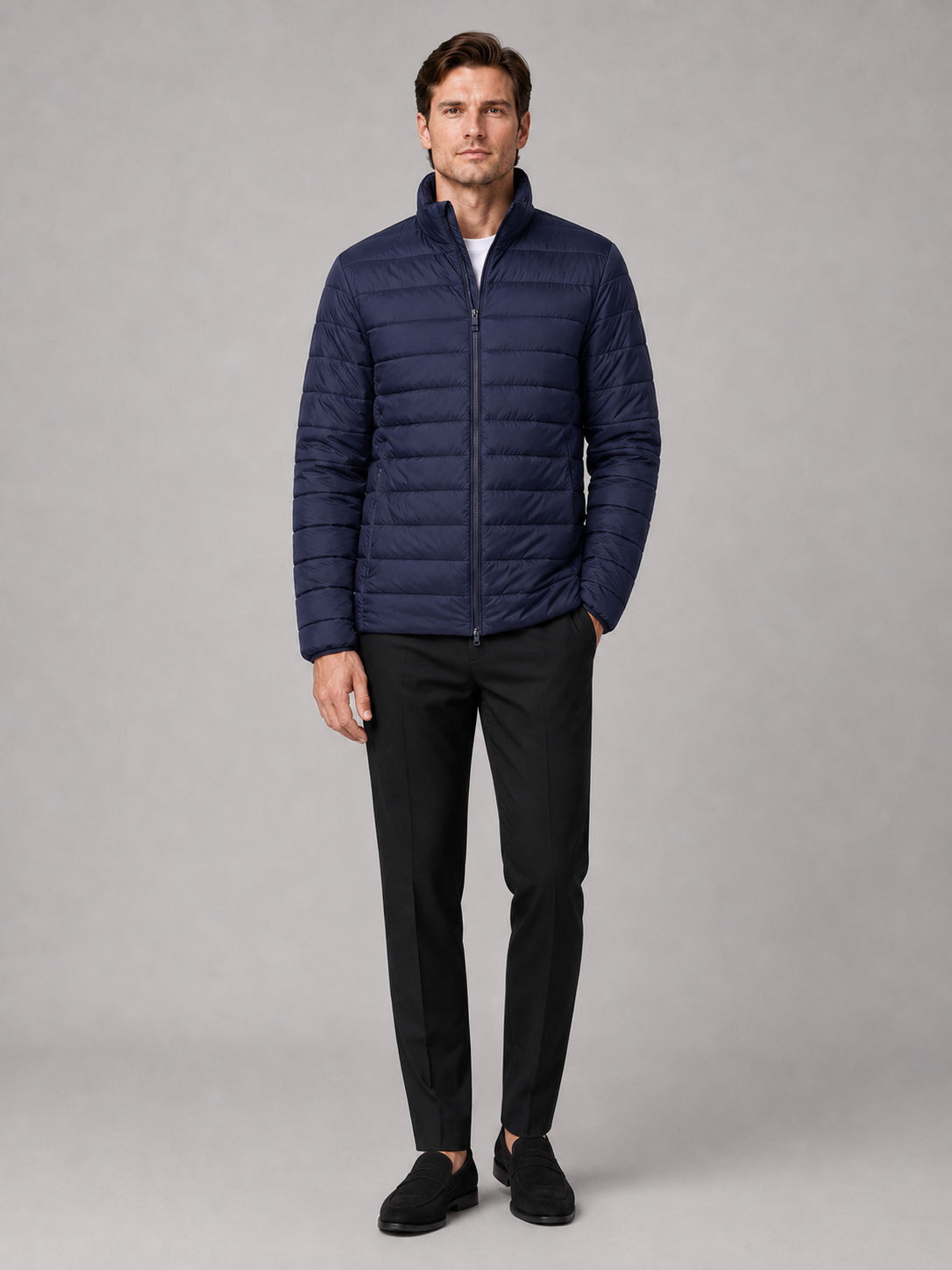 Men's puffer jacket – Navy full view – Edward & Lawsen