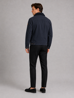 Men's windproof fleece jacket with faux fur-style collar – Navy back view – Edward & Lawsen