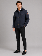 Men's windproof fleece jacket with faux fur-style collar – Navy full view – Edward & Lawsen