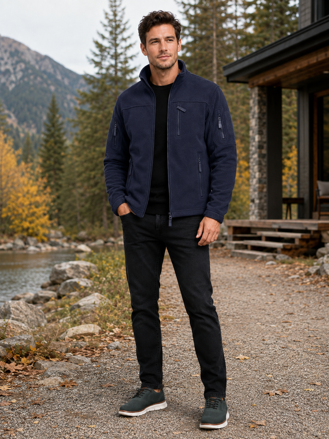 Men's fleece jacket – Navy lifestyle view – Edward & Lawsen