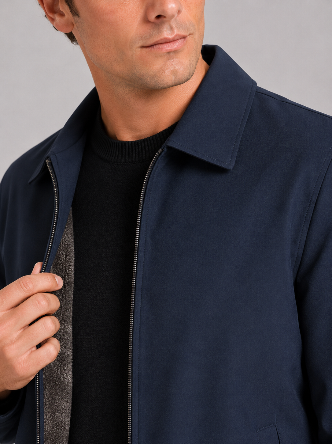 Men's fleece-lined jacket – Navy detail view – Edward & Lawsen