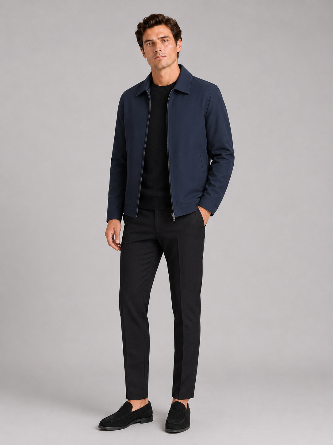 Men's fleece-lined jacket – Navy full view – Edward & Lawsen
