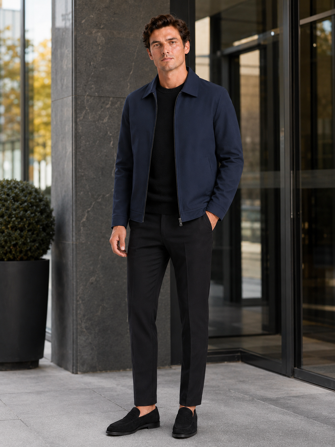 Men's fleece-lined jacket – Navy lifestyle view – Edward & Lawsen