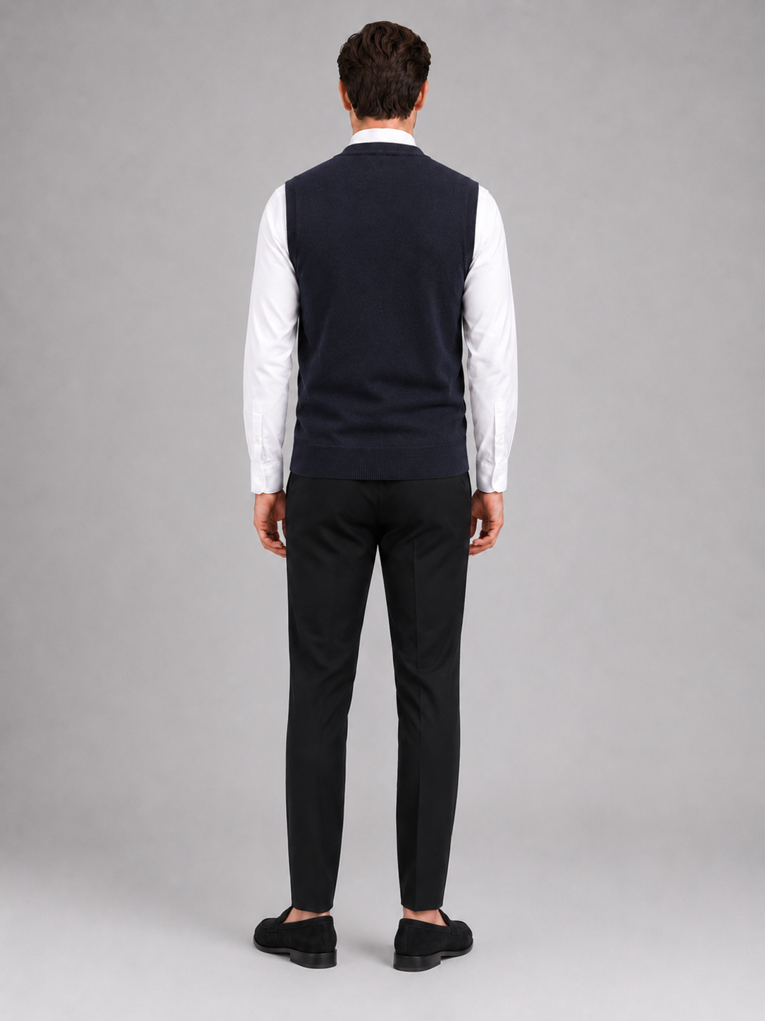 Men's fleece button-front vest – Navy back view – Edward & Lawsen