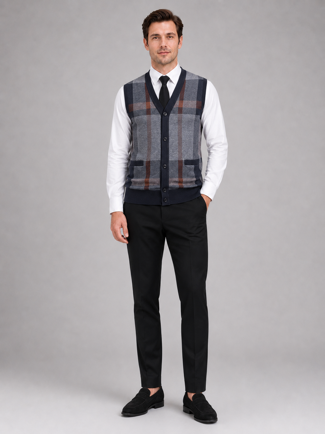 Men's fleece button-front vest – Navy full view – Edward & Lawsen