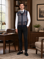 Men's fleece button-front vest – Navy lifestyle view – Edward & Lawsen