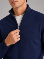 Men's half zip sweater – Navy detail view – Edward & Lawsen