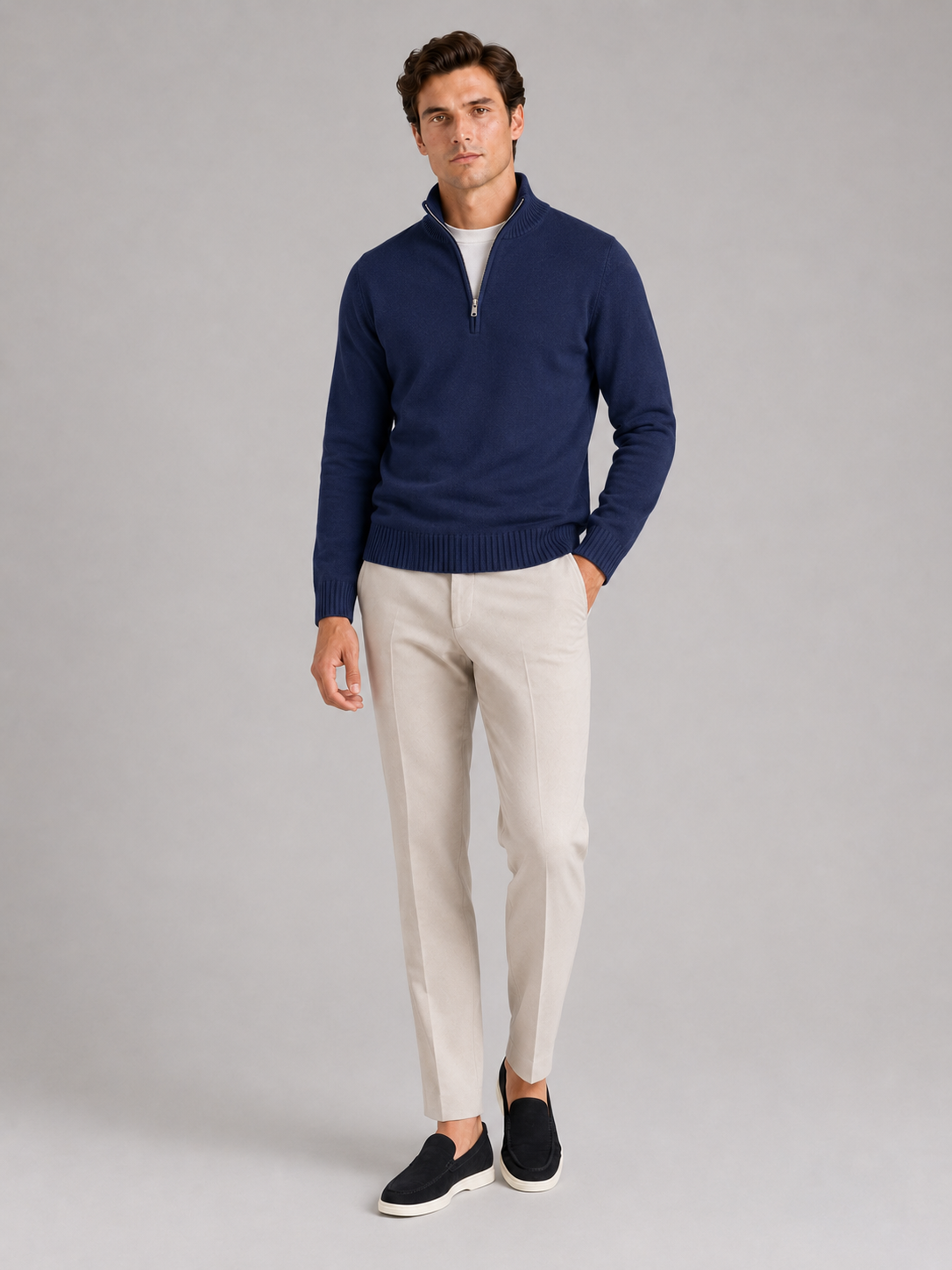 Men's half zip sweater – Navy full view – Edward & Lawsen