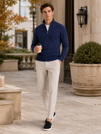 Men's half zip sweater – Navy lifestyle view – Edward & Lawsen