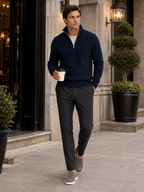 Men's half zip sweater – Navy lifestyle view – Edward & Lawsen
