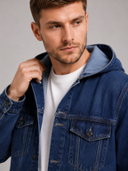 Men's hooded denim jacket – Navy detail view – Edward & Lawsen