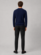 Men's jacquard crew neck sweater – Navy back view – Edward & Lawsen