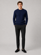 Men's jacquard crew neck sweater – Navy full view – Edward & Lawsen