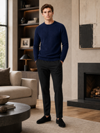 Men's jacquard crew neck sweater – Navy lifestyle view – Edward & Lawsen