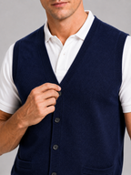 Men's knit sweater vest – Navy detail view – Edward & Lawsen