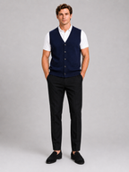 Men's knit sweater vest – Navy full view – Edward & Lawsen
