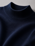 Men's slim fit mock neck sweater – Navy detail view – Edward & Lawsen