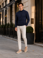 Men's slim fit mock neck sweater – Navy lifestyle view – Edward & Lawsen