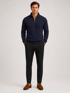 Men's jacquard quarter-zip sweater – Navy full view – Edward & Lawsen