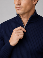 Men's quarter zip mock neck sweater – Navy detail view – Edward & Lawsen