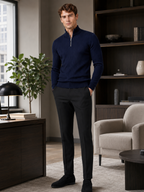 Men's quarter zip mock neck sweater – Navy lifestyle view – Edward & Lawsen