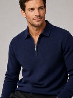 Men's quarter zip polo sweater – Navy detail view – Edward & Lawsen