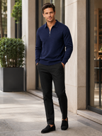 Men's quarter zip polo sweater – Navy lifestyle view – Edward & Lawsen