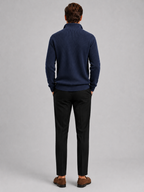 Men's ribbed stand collar quarter-zip sweater – Navy back view – Edward & Lawsen