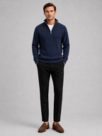Men's ribbed stand collar quarter-zip sweater – Navy full view – Edward & Lawsen