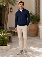 Men's quarter-zip mock neck sweater – Navy lifestyle view – Edward & Lawsen
