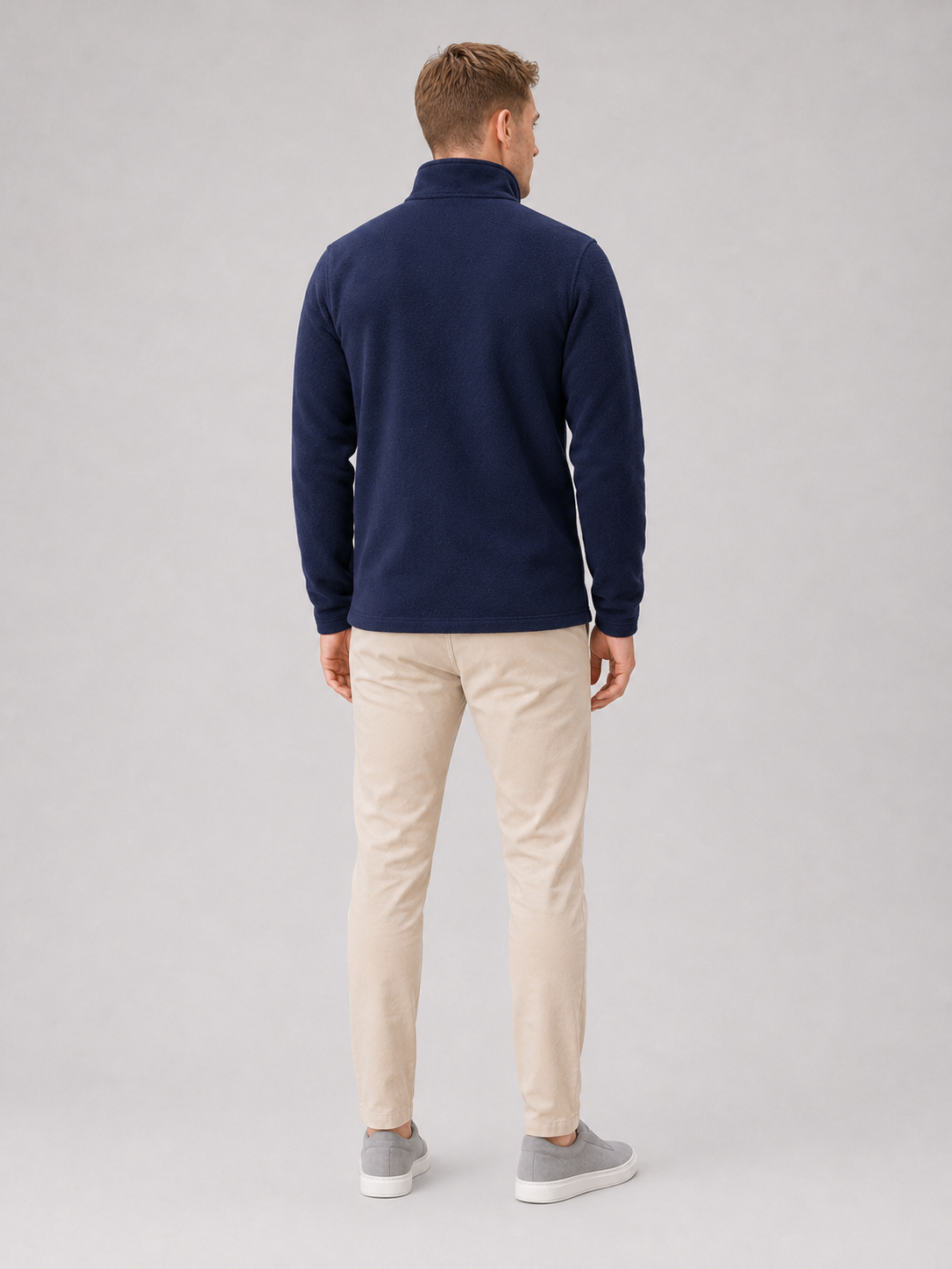 Men's fleece quarter-zip sweater – Navy back view – Edward & Lawsen
