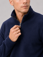 Men's fleece quarter-zip sweater – Navy detail view – Edward & Lawsen