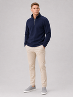 Men's fleece quarter-zip sweater – Navy full view – Edward & Lawsen