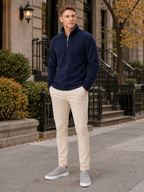 Men's fleece quarter-zip sweater – Navy lifestyle view – Edward & Lawsen